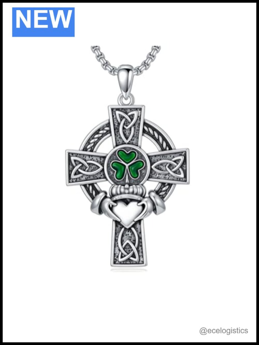 925 Sterling Silver Celtic Cross Pendant Necklace 22in Chain Gift Box